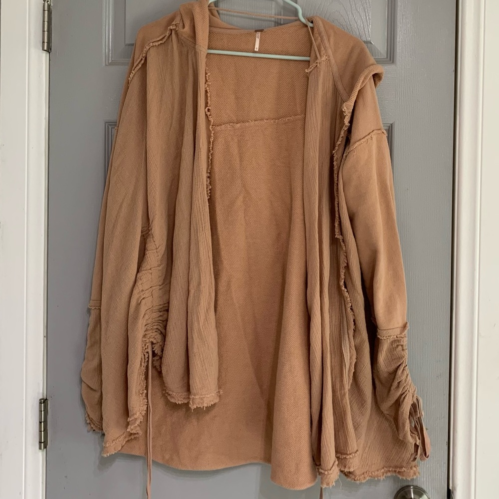 Free People Beige Hooded Cardigan